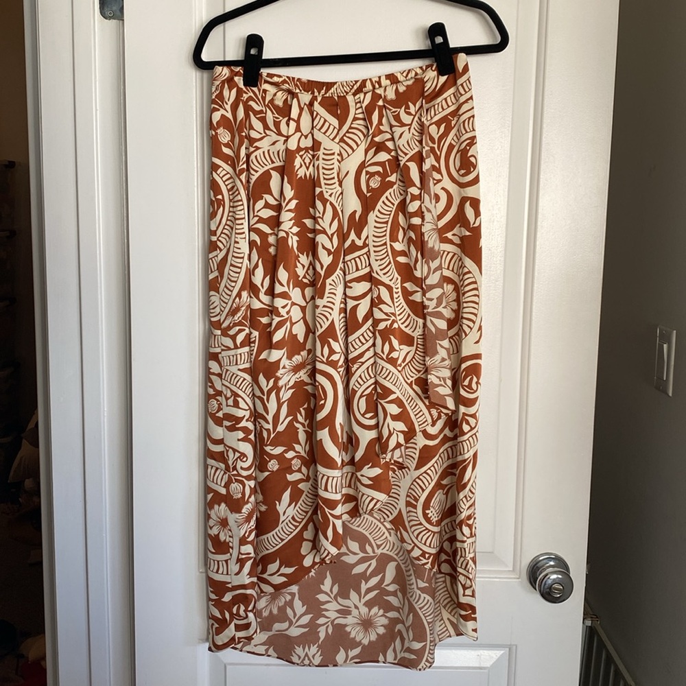 NWT JOIE Pleated Brown and Cream Floral Skirt Ruffle High Low Size Medium